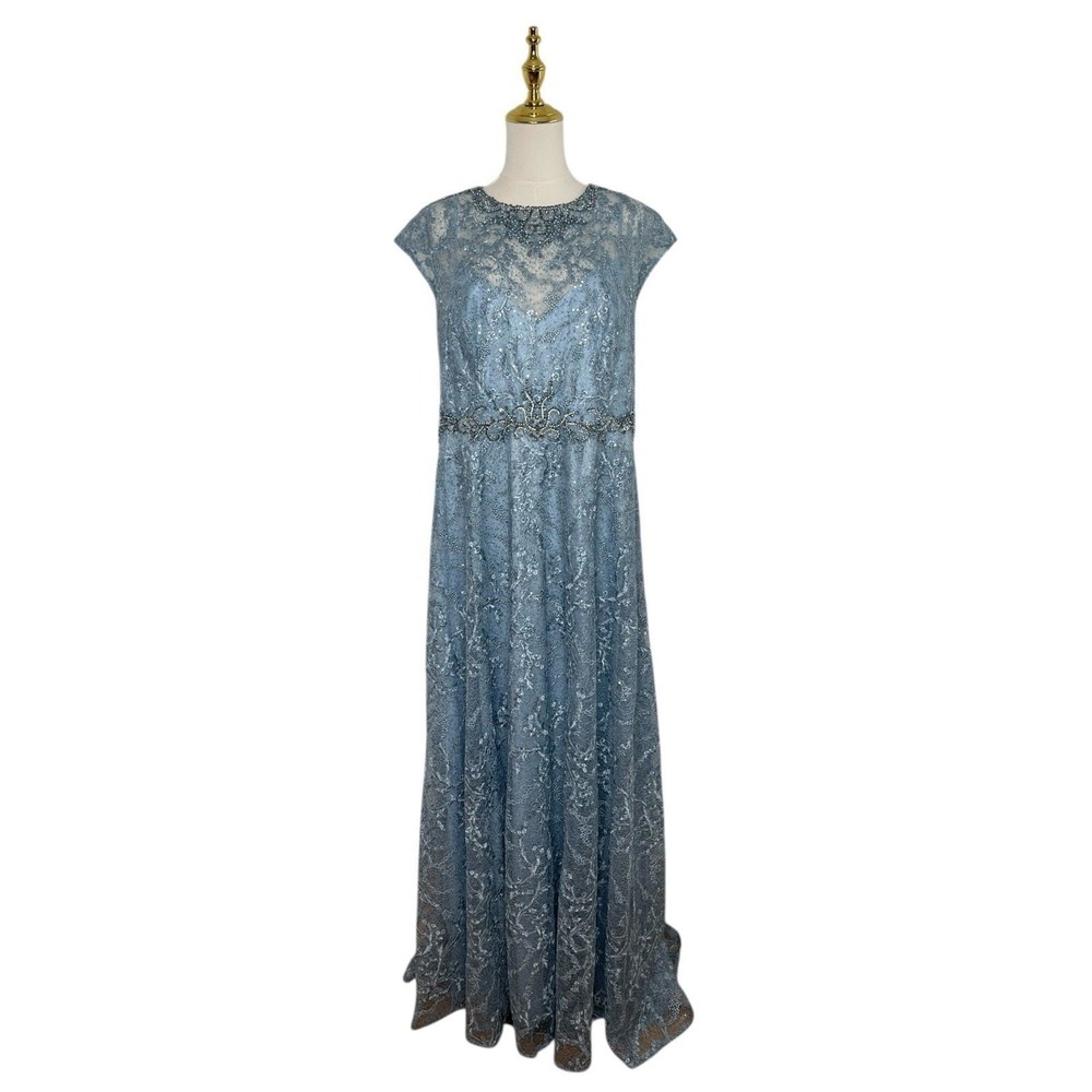 MAC DUGGAL 79430 Slate Blue Lace Embellished Cap Sleeve A-Line Size 14 $798 - Picture 4 of 8